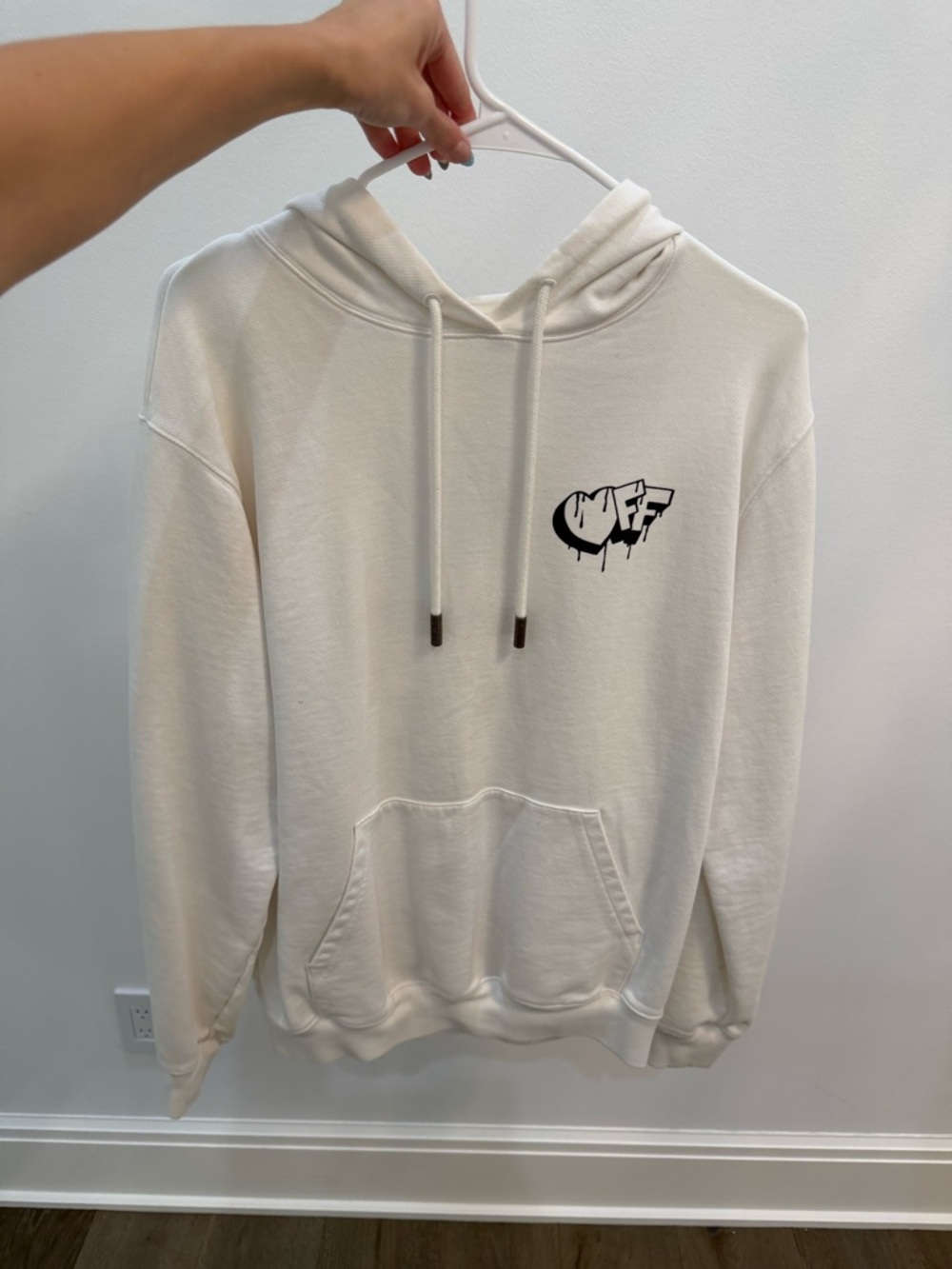Off white Cream Graphic Hoodie Sweater - Minimal Drip Logo